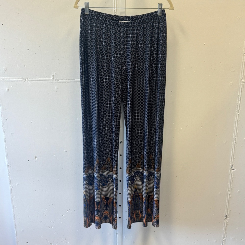 Dressbarn Paisley Border Print Wide Leg Stretch Pants Size Medium Boho Festival
